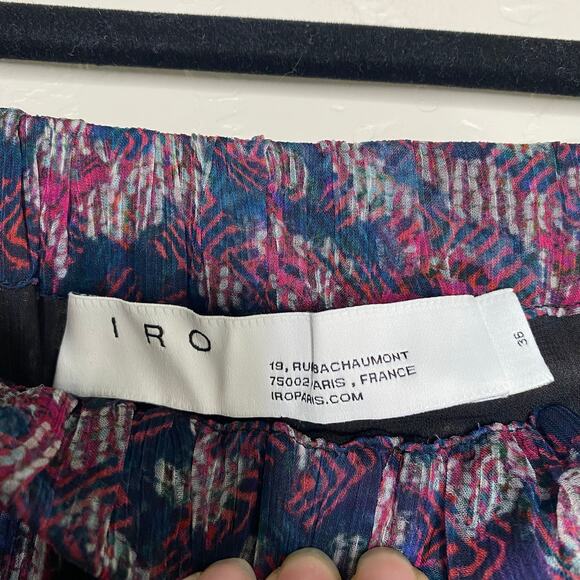 IRO Abstract Reef Asymmetric Tiered Printed Crepon Skirt in Midnight Blue FR 36 - Picture 4 of 12